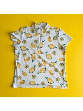 CHICOS Weekend Lemon Print Short Sleeve Active Top Size Chicos 3 / US XL